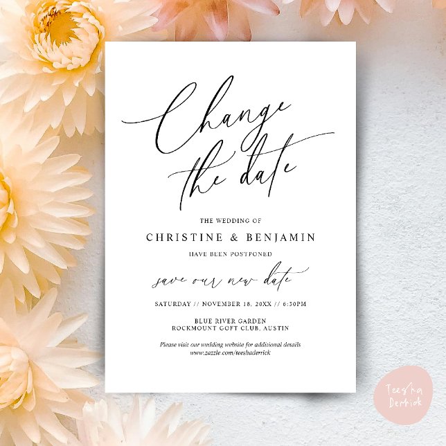 Alterar a data, Guardar o novo cartão de data de c (Change the date, Save our new wedding date modern romantic card in Black White)