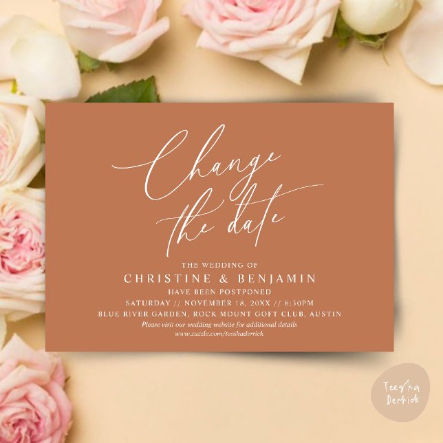Alterar a data, Guardar o novo cartão de data de c (Change the date, Save our new wedding date modern romantic card in Copper Brown)