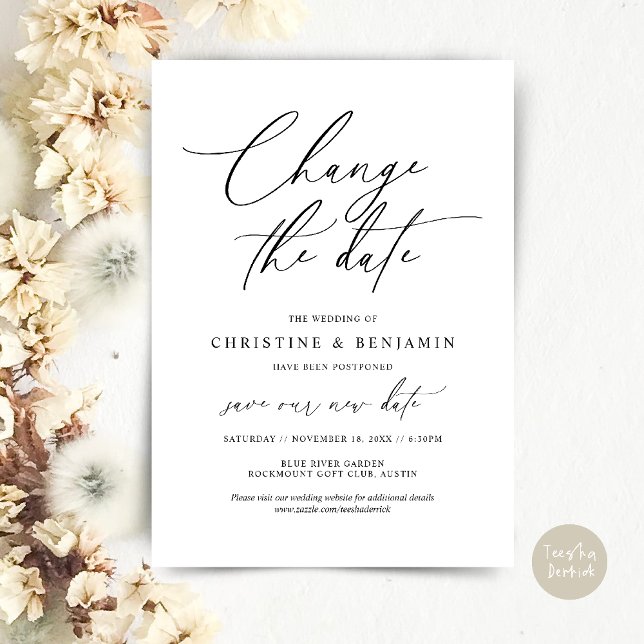 Alterar a data, Guardar o novo cartão de data de c (Change the date, Save our new wedding date modern romantic card in Black White)