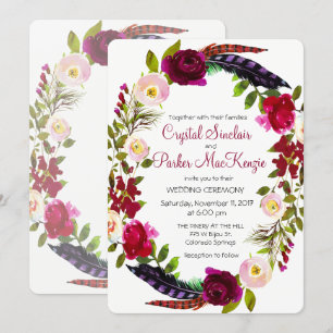 ALTERAR COR - Convite de Casamento Floral Borgonha
