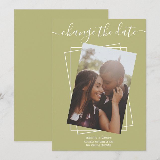 Alterar O Cartão De Casamento Fotográfico De Data (Frente/Verso)