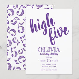 Alto Cinco Quinto Convite de Aniversário Roxo