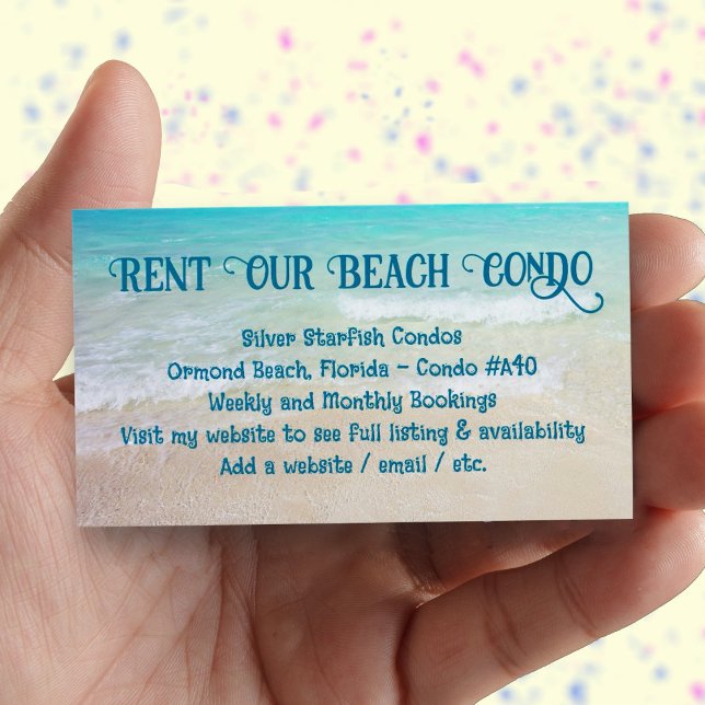 Aluguel My Beach Condo Custom Photo Advertisement (Condo rental card with place for your photo on the back.)