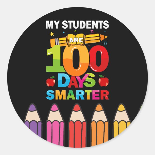 Alunos 100 Dias Mais Inteligentes Adesivo Redondo  (Frente)