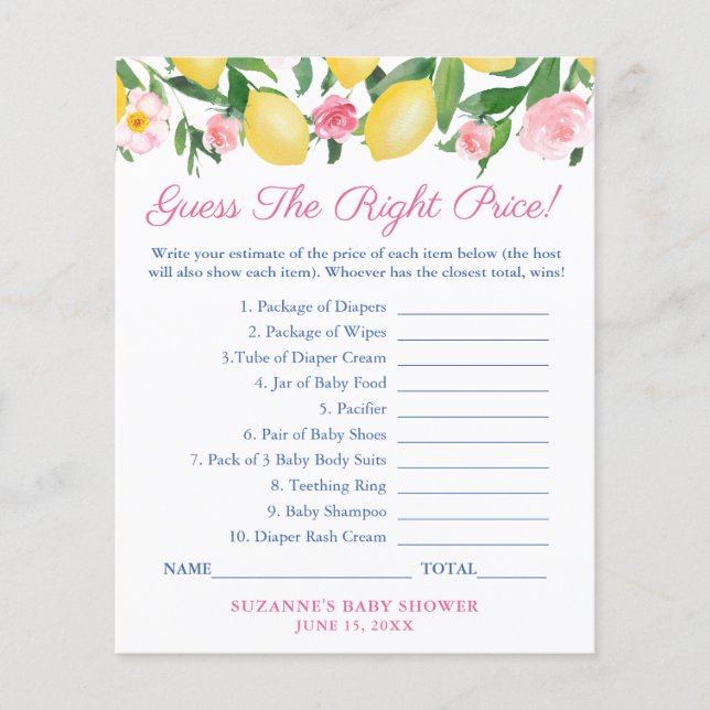 Amalfi Lemon Adivinha O Cartão Do Jogo Do Chá de f (Frente)