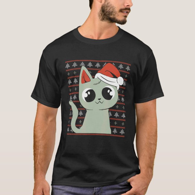 Amante de Gatos Suéter Feio Gato Usando Um Chapéu  (Frente)