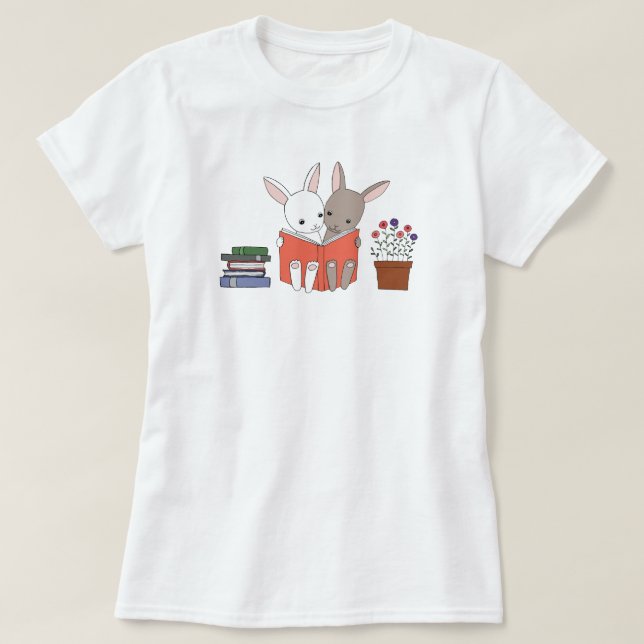 Amante de livro bonito dos coelhos do t-shirt do (Frente do Design)