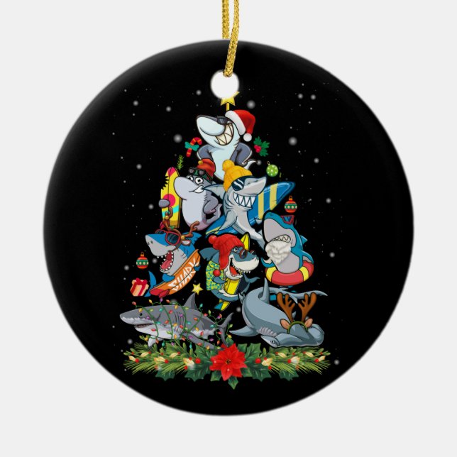 Amantes de Tubarão de Ornamento de Árvore de Natal (Frente)