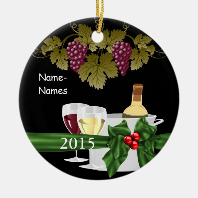 AMANTES de VINHO personalizados ORNAMENTO de 2015 (Frente)