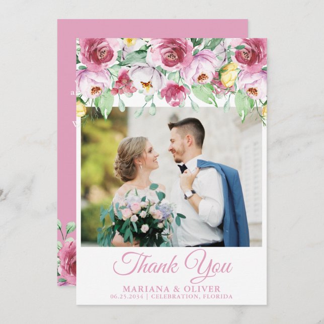 Amarelo Amarelo de Cartões de agradecimentos Fotog (Frente/Verso)