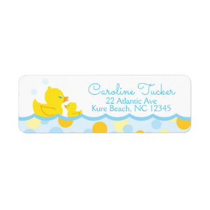 Amarelo azul Ducky de borracha da etiqueta de