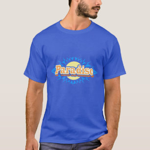 Amarelo azul-sol paraíso em uma t-shirt escura