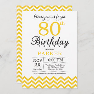 amarelo Chevron do convite do aniversário do 80