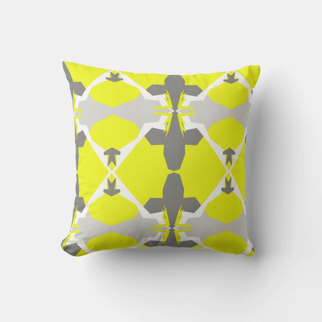 Amarelo Cinza Padrão de Arte Abstrata Almofada (Frente)