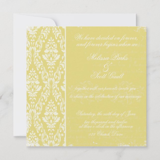 Amarelo do convite do casamento tema damasco do (Frente)