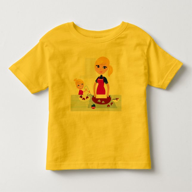 Amarelo do t-shirt da CRIANÇA com mãe do cozinhar (Frente)