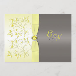 Amarelo e convite Monogrammed floral cinzento