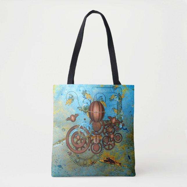 Amarra de Colagem Steampunk Aqua Copper Tote Bag (Frente)