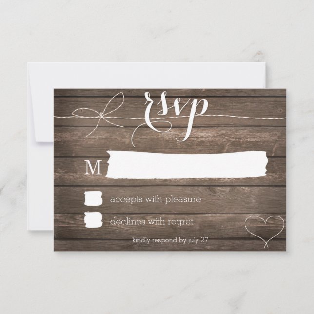 Amarre o Knot Rustic Wood Wedding RSVP Card (Frente)