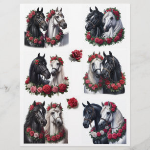 Amáveis pares de cavalos com cortes de Rosa vermel