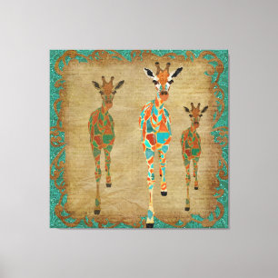 Amber & Azure Girafes Art Canvas