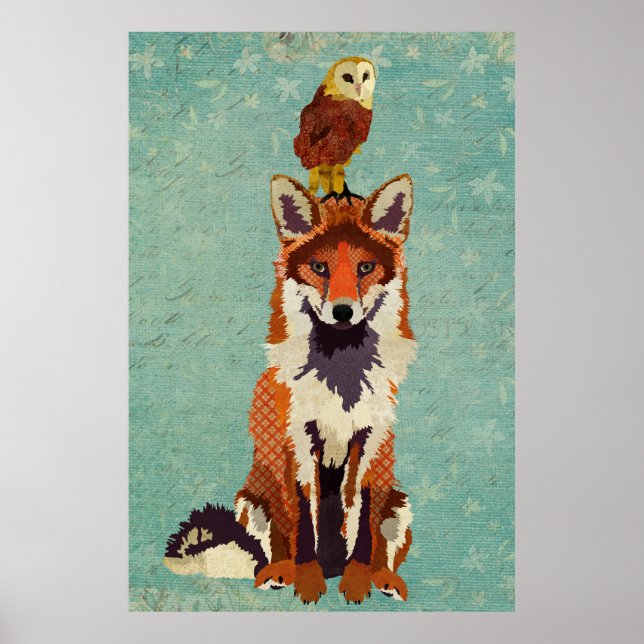 Amber Fox & Owl Art Poster (Frente)
