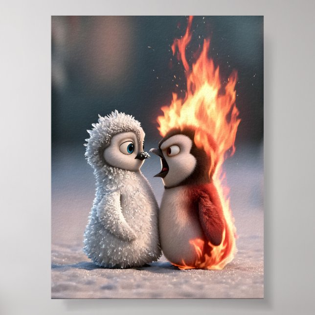 Amber & Frosty Fire and Ice Penguin Poster (Frente)