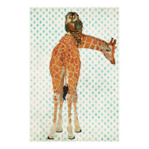 Amber Giraffe & Teal Owl Art Poster