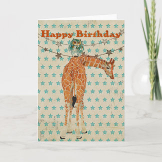 Amber Giraffe & Teal Owl - Cartão de Aniversário