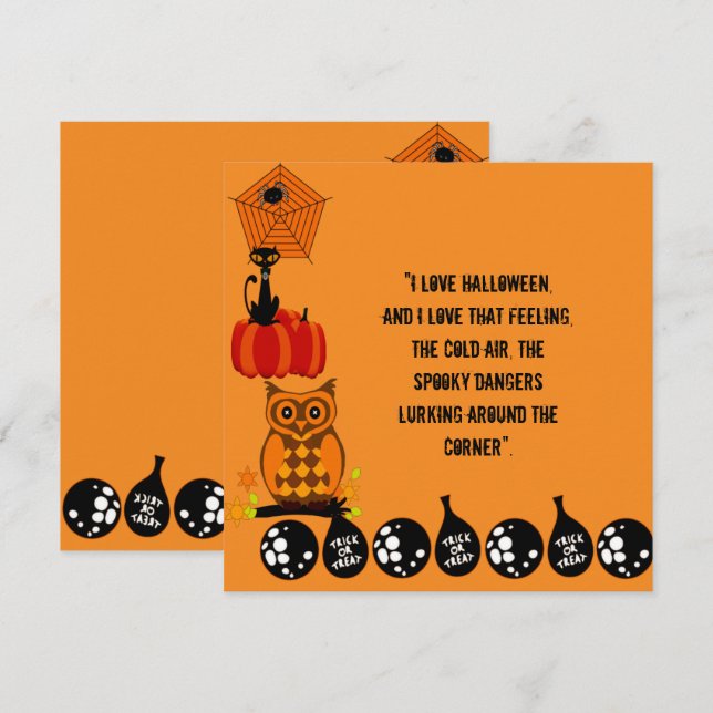 Ame Halloween Cote Spooky Owl Pumpkin Card (Frente/Verso)