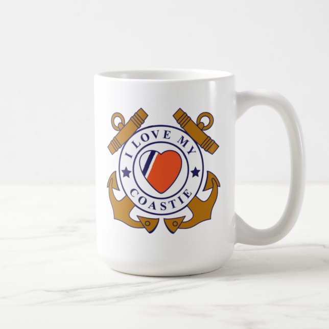 Ame minha caneca cruzada Coastie da âncora (Direita)