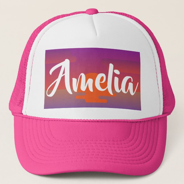 Amelia Name Hat Sunset Ombre Summer Boné (Frente)