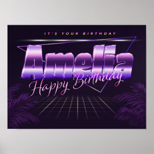 Amelia Name Vorname lila retro Poster Geburtstag