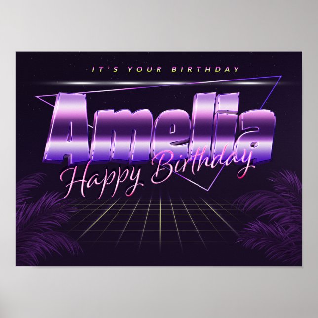 Amelia Name Vorname lila retro Poster Geburtstag (Frente)