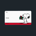 Amendoins | Etiqueta de presentes para presente de<br><div class="desc">Veja esta divertida design de Natal Peanuts com Snoopy.</div>