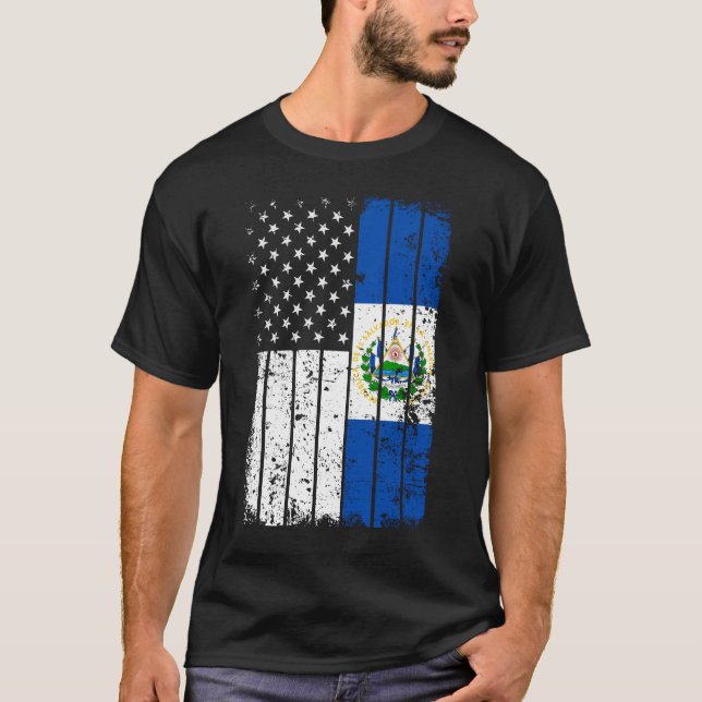 América do Salvador Flag T-Shirt - El Salvador EUA (Frente)