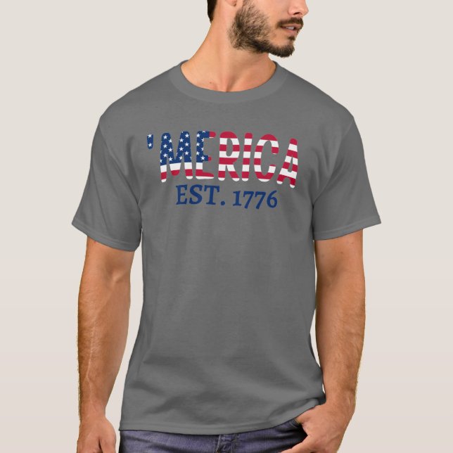 América Est. T-Shirt Americana Patriótica 1776 (Frente)