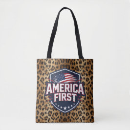America First - Impressão de Leopardo - Tote