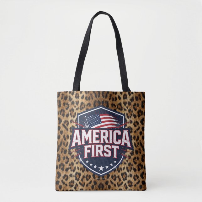 America First - Impressão de Leopardo - Tote (Frente)