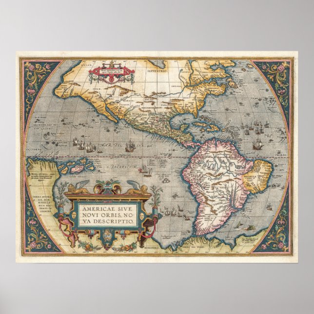 América Map Ortelius Theatrum 1570 Poster (Frente)