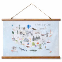 América | Mapa dos EUA Ilustrado em Aquarela