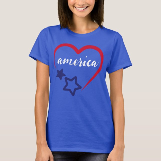 América Patriótico Coração 4 de julho T-Shirt (Frente)