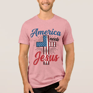 America Precisa de Jesus Camisa Patriótica da Cruz