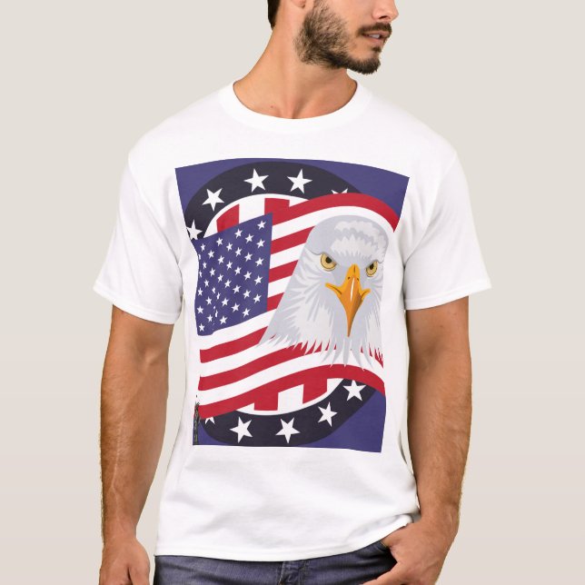 American Eagle & Flag Patriotic T-Shirt (Frente)