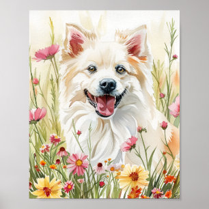American Eskimo Dog Watercolor Wall Art Impressão