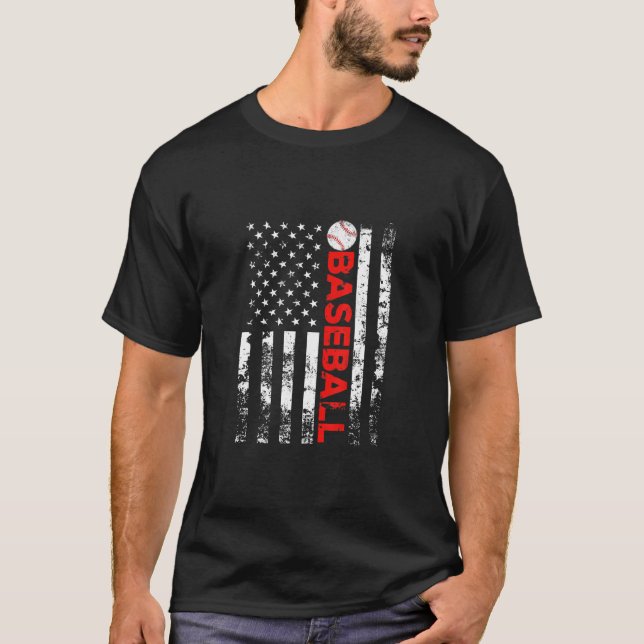 American Flag Baseball Team Presente T-Shirt (Frente)