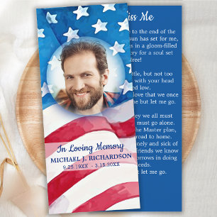 American Flag Memorial Prayer Bookmark com Foto