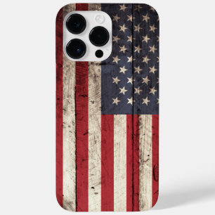 American Flag on Old Wood Grain