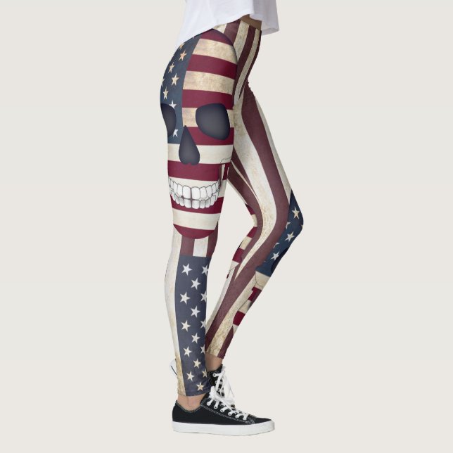 American Flag w Skulls Rustic Leggings (Direita)
