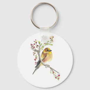 American Goldfinch Bird Watercolor Art Chaveiro